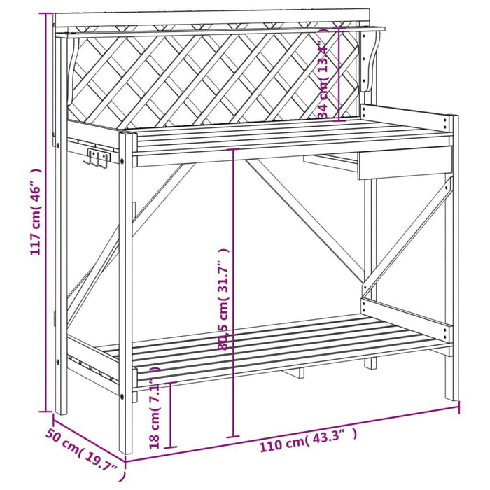 Potting Bench with Trellis in Grey and Solid Wood Fir - Little and Giant Explorers vidaXL