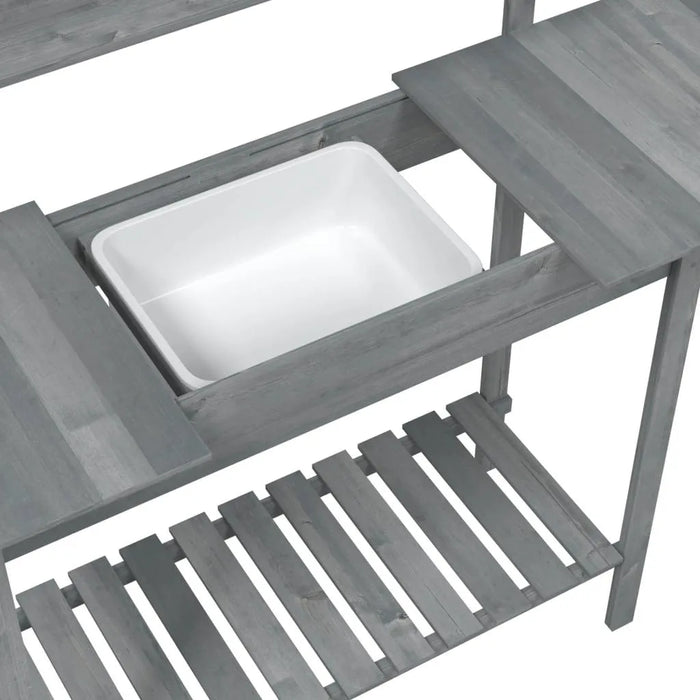 Potting Table with Sink in Grey and Solid Wood Fir - Little and Giant Explorers vidaXL