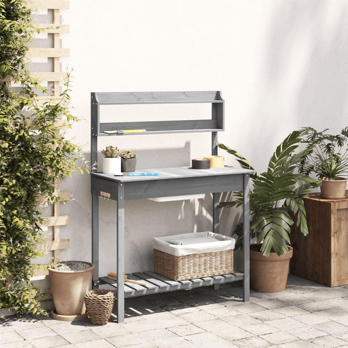 Potting Table with Sink in Grey and Solid Wood Fir - Little and Giant Explorers vidaXL