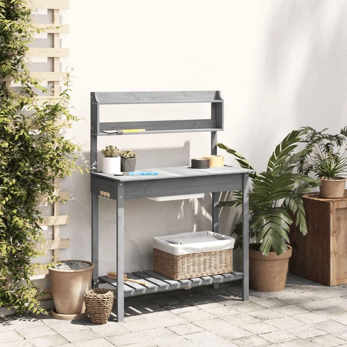 Potting Table with Sink in Grey and Solid Wood Fir - Little and Giant Explorers vidaXL