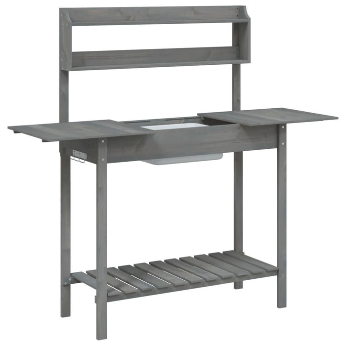 Potting Table with Sink in Grey and Solid Wood Fir - Little and Giant Explorers vidaXL