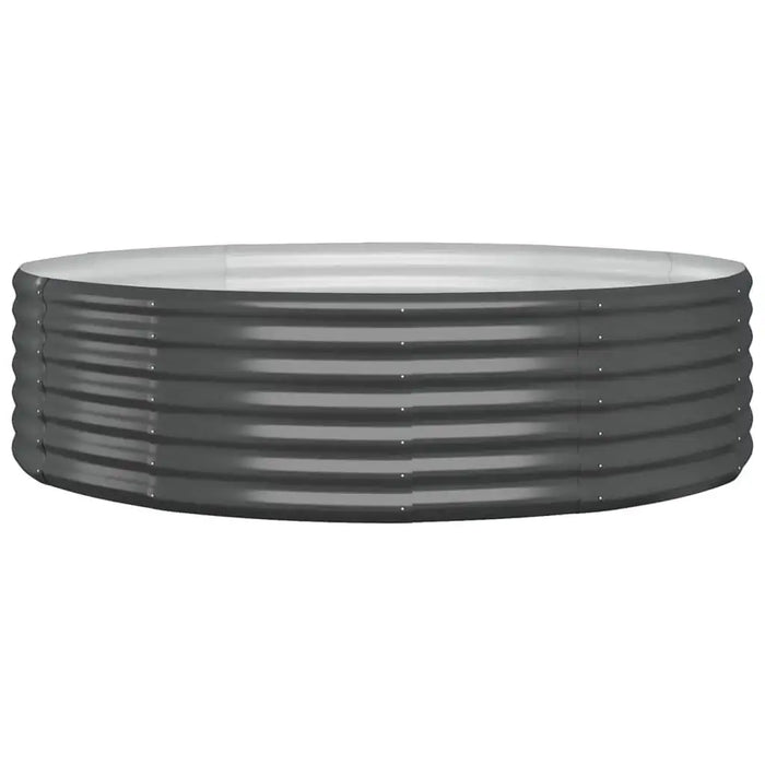 Round powder-coated steel raised garden bed with weather-resistant finish