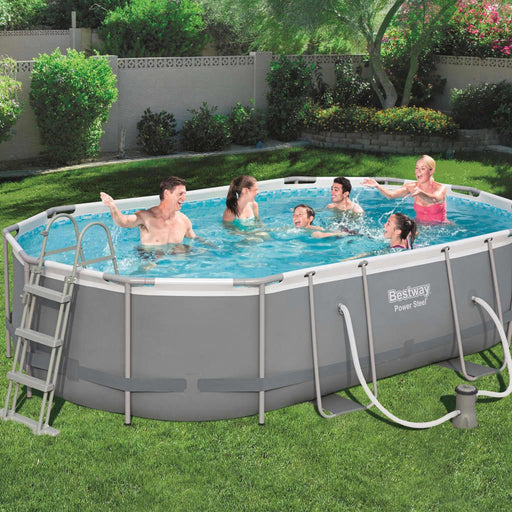 Power Steel Swimming Pool Set Oval (488 x 305 x 107cm) - Little and Giant Explorers Bestway