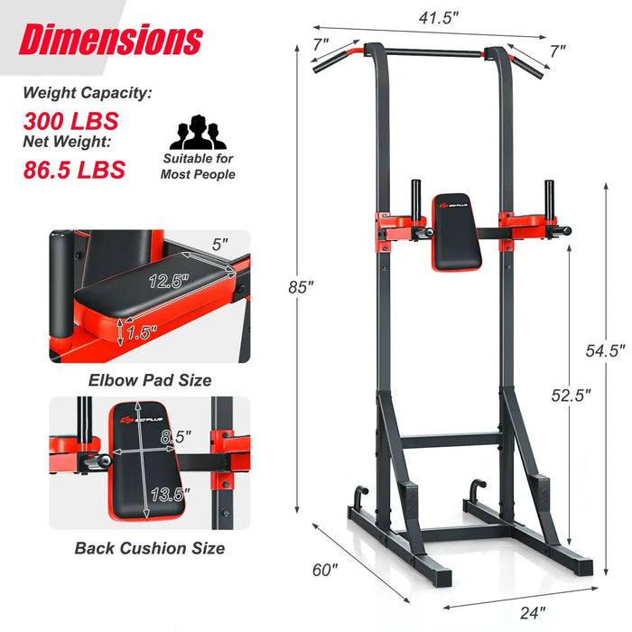 Power Tower - Red | Multi-Functional Pull-Up and Dip Station - Heavy-Duty Steel COSTWAY - Little and Giant Explorers Costway