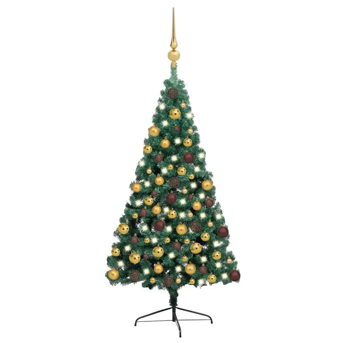 Pre-lit Artificial Half Christmas Tree with Gold Ball Set in Green 180 cm - Little and Giant Explorers vidaXL