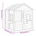 Line drawing of fir wood playhouse with window boxes, measuring 132x125x120 cm.
