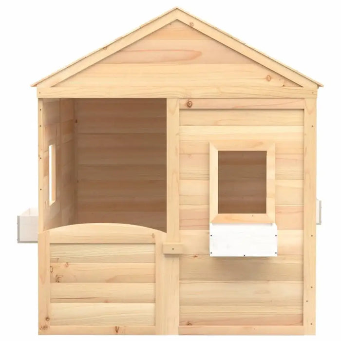 Premium wooden playhouse made of fir wood with lockable door and window, front view