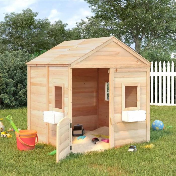 Premium wooden playhouse for kids with sandbox, garden toys, and open lockable door