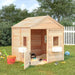 Premium wooden playhouse for kids with sandbox, garden toys, and open lockable door