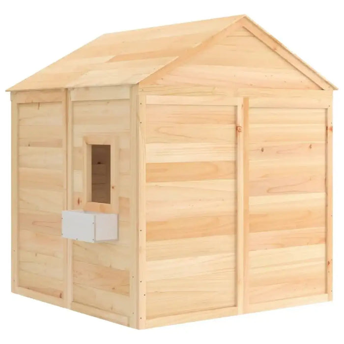 Premium fir wood playhouse with pitched roof and window, natural outdoor kids playhouse