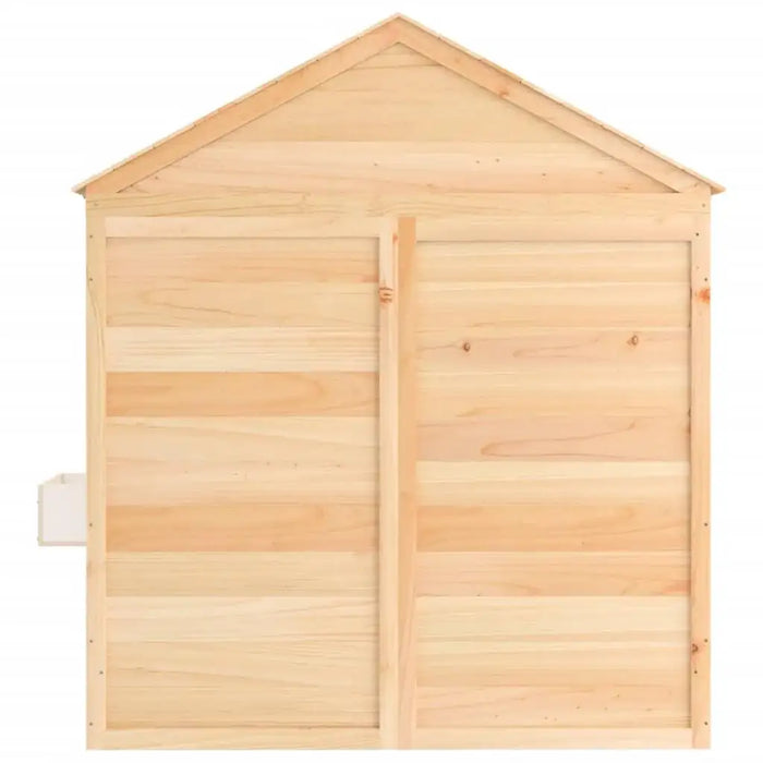 Rear view of premium wooden playhouse made from fir wood with natural finish