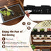 Kids wooden potting bench with plants, gardening tools, and chalkboard garden sign.