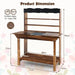Wooden kids potting bench with shelves, 92cm tall, for pretend play and gardening.
