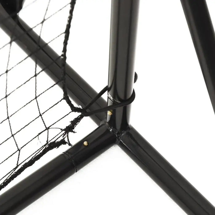 Close-up of black metal frame and netting on football rebounder training net