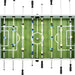Top view of white pro football table with green pitch, foosball players, and adjustable rods