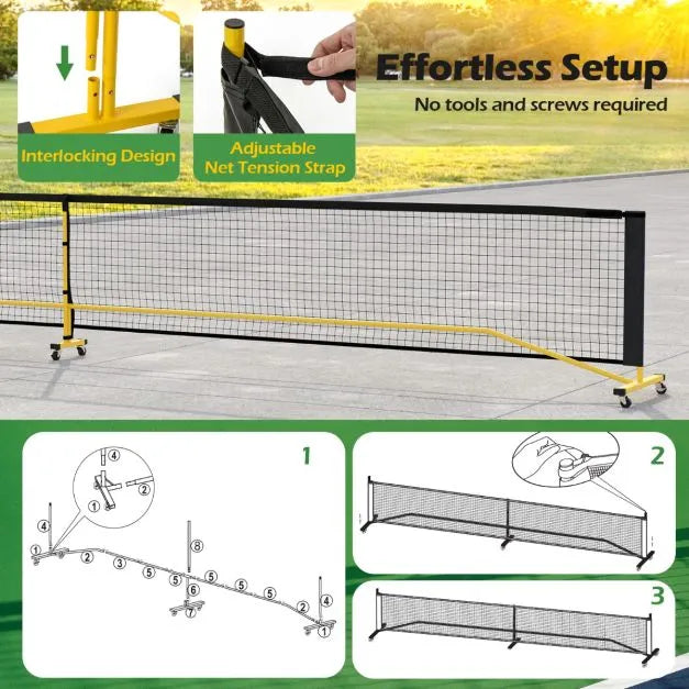 Professional Regulation-Size Portable Pickleball Net System with 6 Lockable Wheels - Little and Giant Explorers Costway