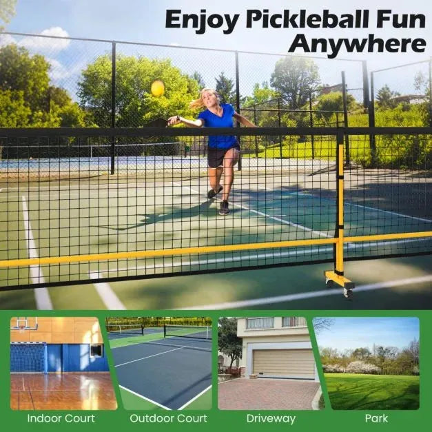 Professional Regulation-Size Portable Pickleball Net System with 6 Lockable Wheels - Little and Giant Explorers Costway