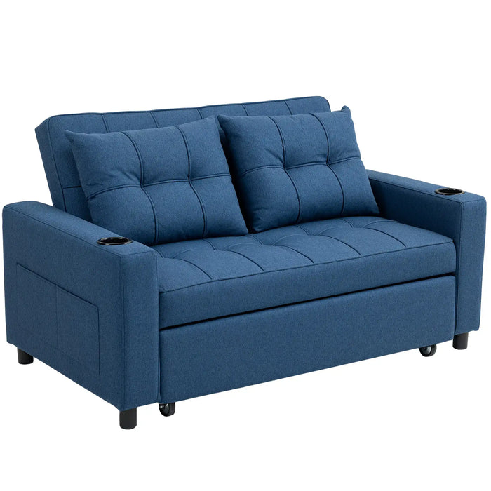 Pull-Out Loveseat Sofa Bed – Dark Blue Linen | Reclining 2-Seater with Storage Pockets HOMCOM - Little and Giant Explorers