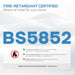 Fire-retardant certification label with BS5852 on a white background
