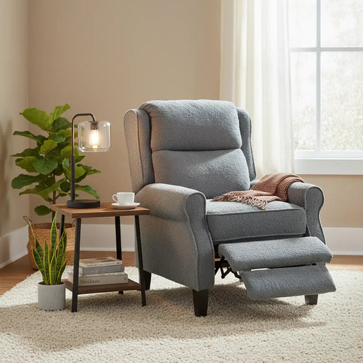 Blue recliner chair in a plush lounge