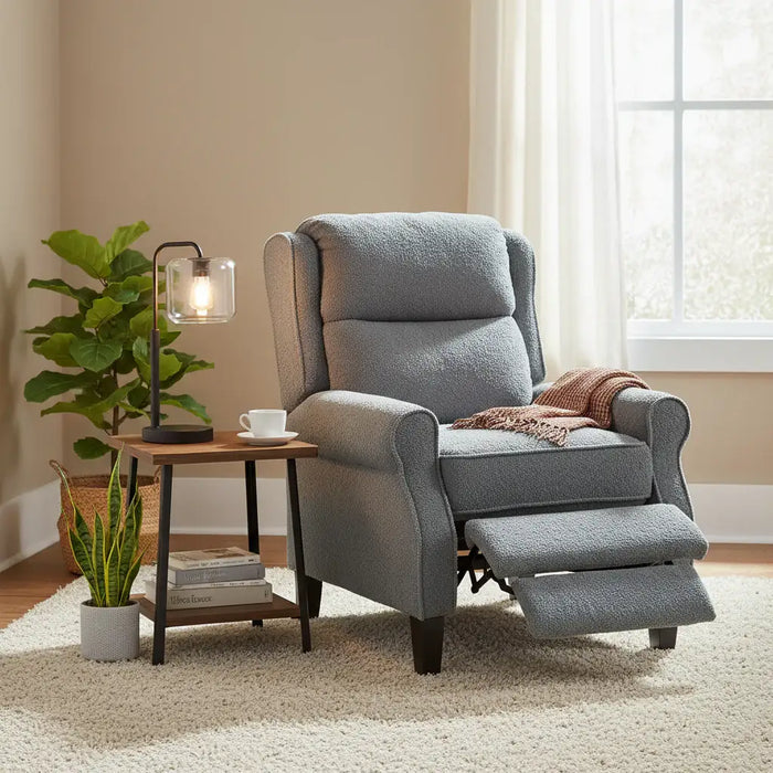Blue recliner chair in a plush lounge