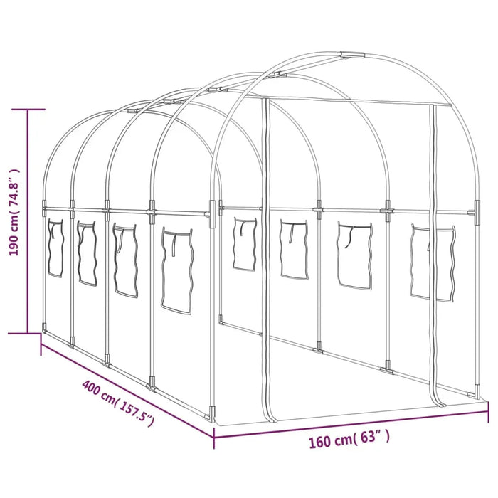 PVC & Powder-Coated Steel Transparent Greenhouse (160 x 400 x 190cm) - Little and Giant Explorers vidaXL