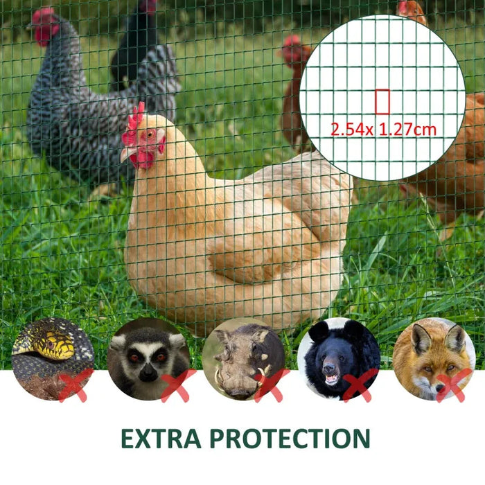 PVC Coated Welded Wire Mesh Fencing for Poultry 30m - Little and Giant Explorers PawHut