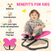 Child sitting on a balance board with text highlighting benefits for kids
