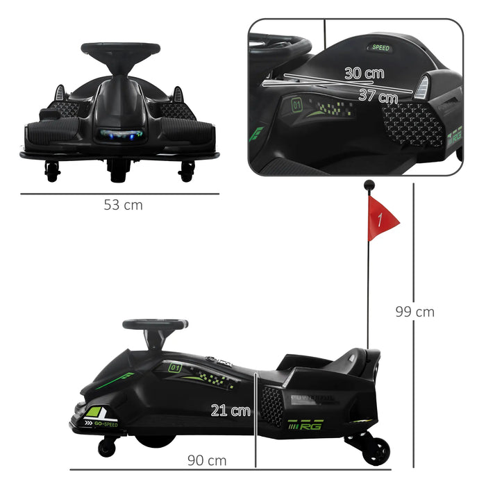 12V Electric Drift Go-Kart for Kids – Black | Ride-On with Drift Function and Music HOMCOM