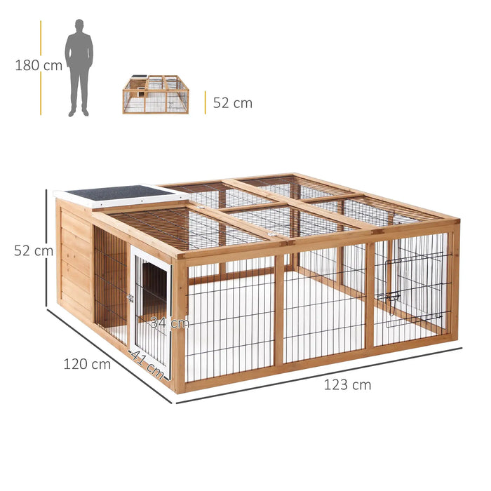 Wooden outdoor pet cage with wire mesh and dimensions for rabbits or small animals