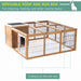 Wooden rabbit hutch with openable roof, wire mesh, three doors, and black roof panel