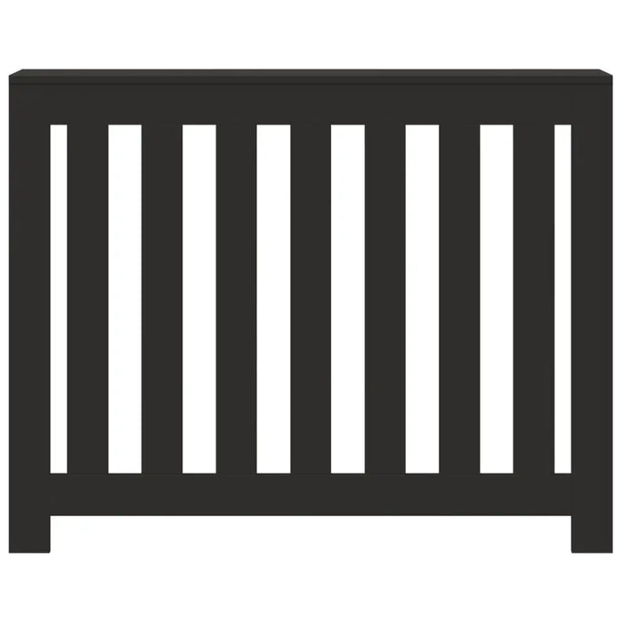 Black radiator with horizontal slats on a white background