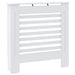 White radiator cover with slatted design on a white background