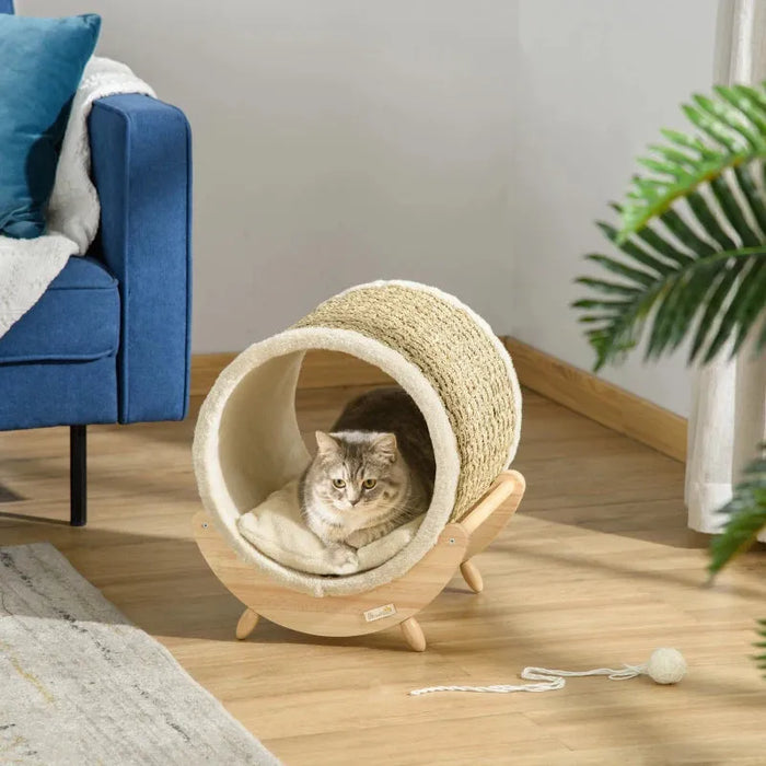 Raised Cat House with Scratcher - Little and Giant Explorers PawHut