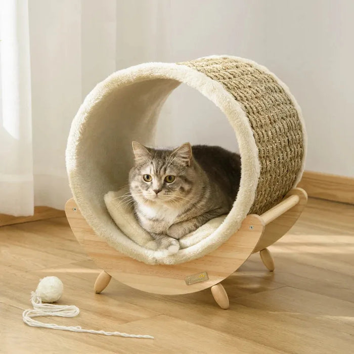 Raised Cat House with Scratcher - Little and Giant Explorers PawHut