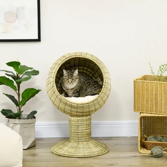 Raised Detachable Cat House with Cushion in Mat Grass - Little and Giant Explorers PawHut