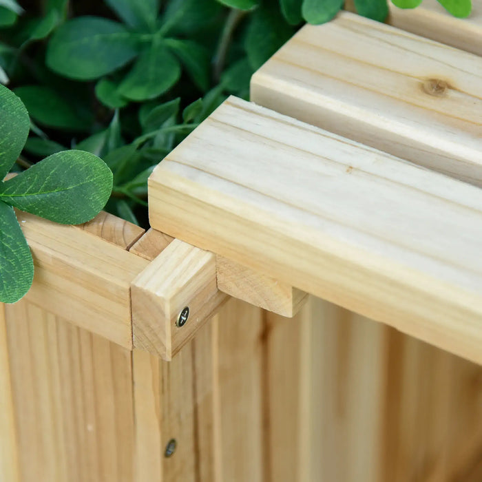 Raised Planter with Bench | Natural Fir Wood with Duo Design and Elevated Growing - Little and Giant Explorers Outsunny