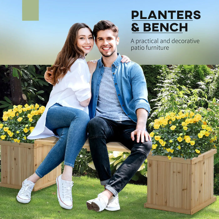 Raised Planter with Bench | Natural Fir Wood with Duo Design and Elevated Growing - Little and Giant Explorers Outsunny