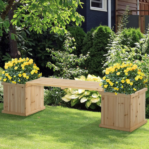 Raised Planter with Bench | Natural Fir Wood with Duo Design and Elevated Growing - Little and Giant Explorers Outsunny