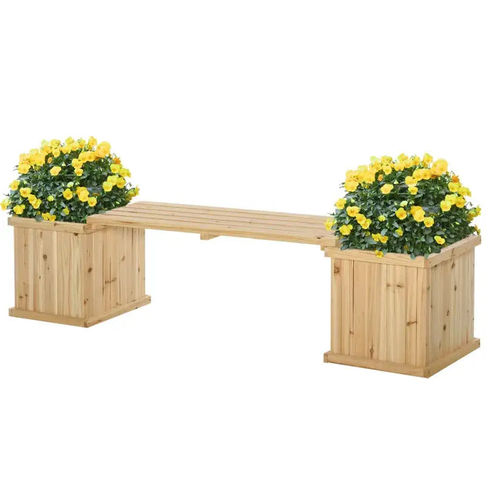 Raised Planter with Bench | Natural Fir Wood with Duo Design and Elevated Growing - Little and Giant Explorers Outsunny