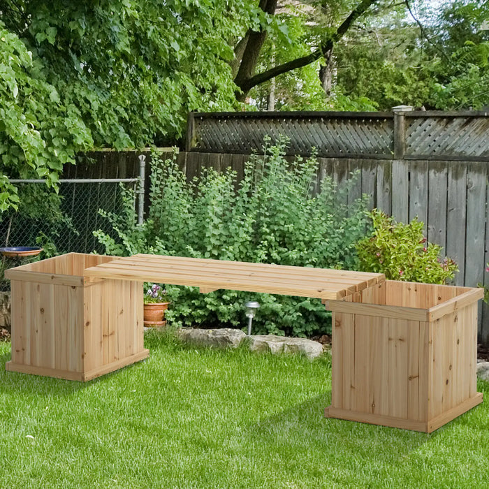 Raised Planter with Bench | Natural Fir Wood with Duo Design and Elevated Growing - Little and Giant Explorers Outsunny