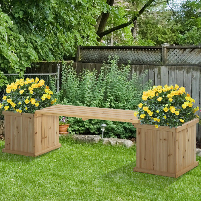 Raised Planter with Bench | Natural Fir Wood with Duo Design and Elevated Growing - Little and Giant Explorers Outsunny