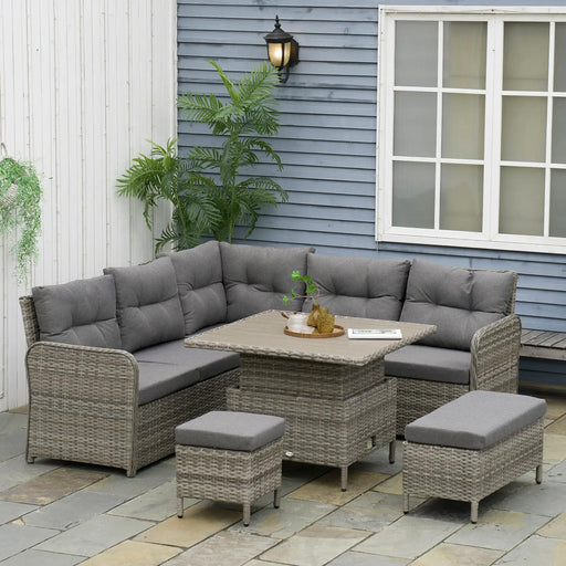 6-Piece Patio Wicker Sectional Conversation Corner Sofa in Grey - Little and Giant Explorers Outsunny
