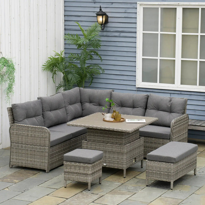 6-Piece Patio Wicker Sectional Conversation Corner Sofa in Grey - Little and Giant Explorers Outsunny
