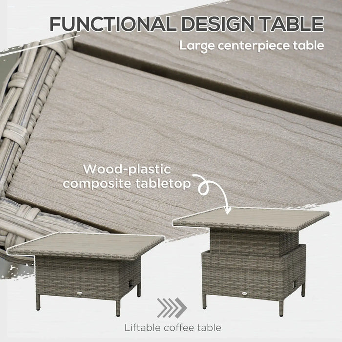 6-Piece Patio Wicker Sectional Conversation Corner Sofa in Grey - Little and Giant Explorers Outsunny