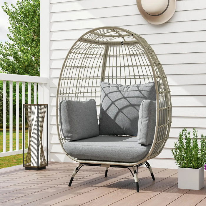 Rattan Egg Chair with Cushions and Pillows in Charcoal Grey - Little and Giant Explorers Outsunny