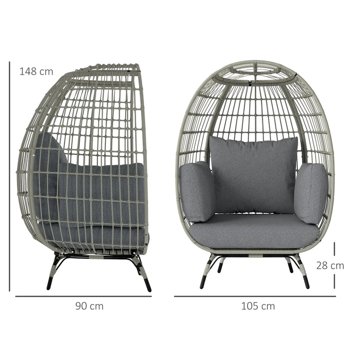 Rattan Egg Chair with Cushions and Pillows in Charcoal Grey - Little and Giant Explorers Outsunny