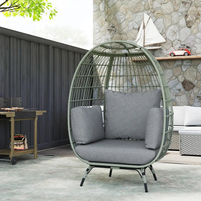 Rattan Egg Chair with Cushions and Pillows in Charcoal Grey - Little and Giant Explorers Outsunny