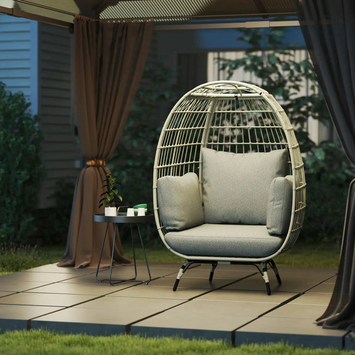 Rattan Egg Chair with Cushions and Pillows in Charcoal Grey - Little and Giant Explorers Outsunny