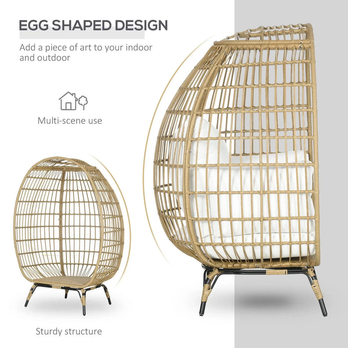 Rattan Egg Chair with Cushions and Pillows in Khaki - Little and Giant Explorers Outsunny